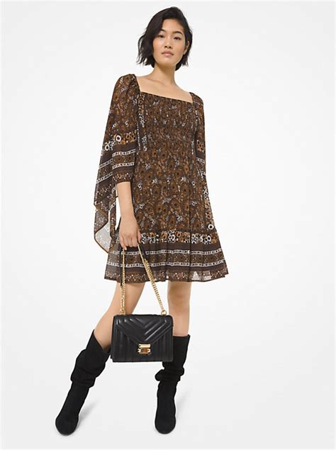 michael kors short sleeve paisley dress|Paisley Georgette Smocked Scarf.